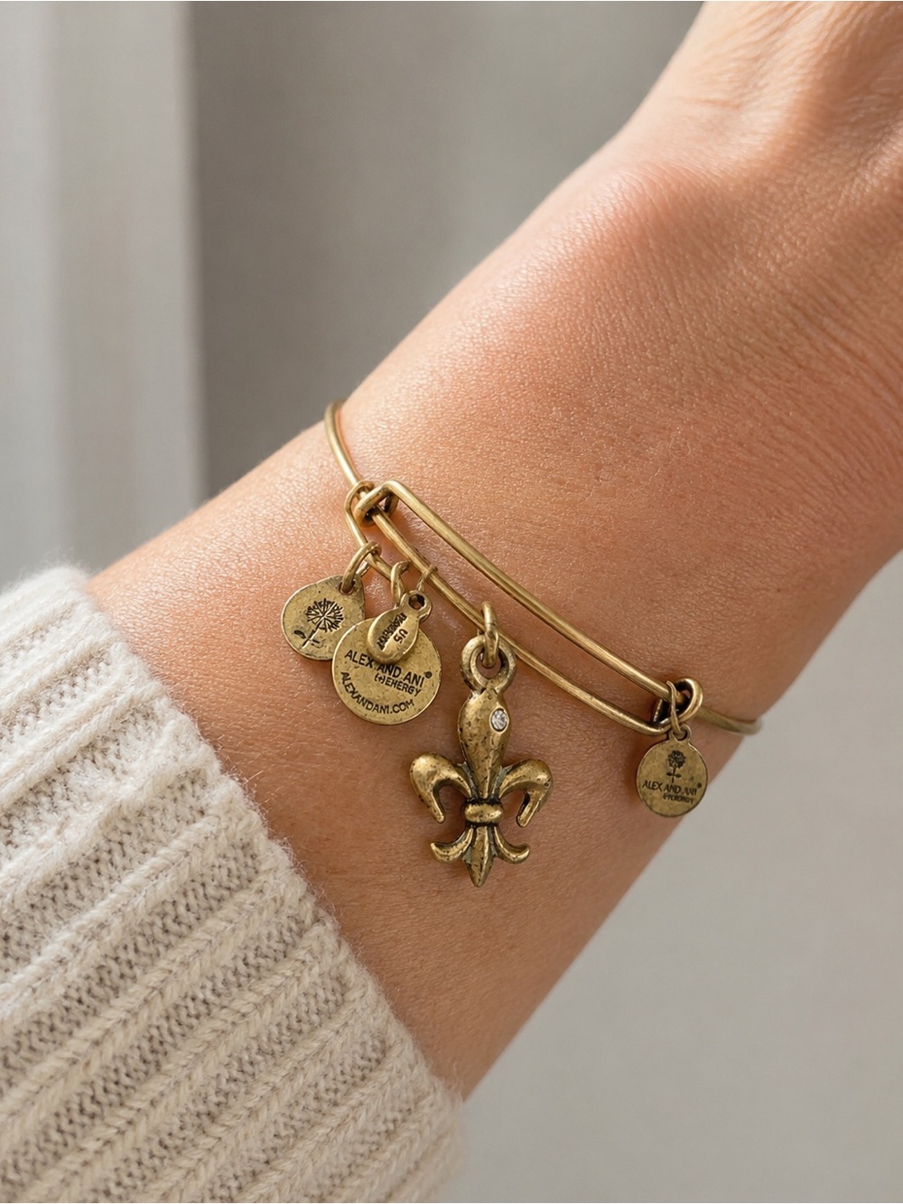 Alex and Ani Gold Fleur-de-Lis Charm Expandable Bracelet